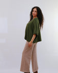 Crew Neck Extended Sleeve Top in Olive_Side