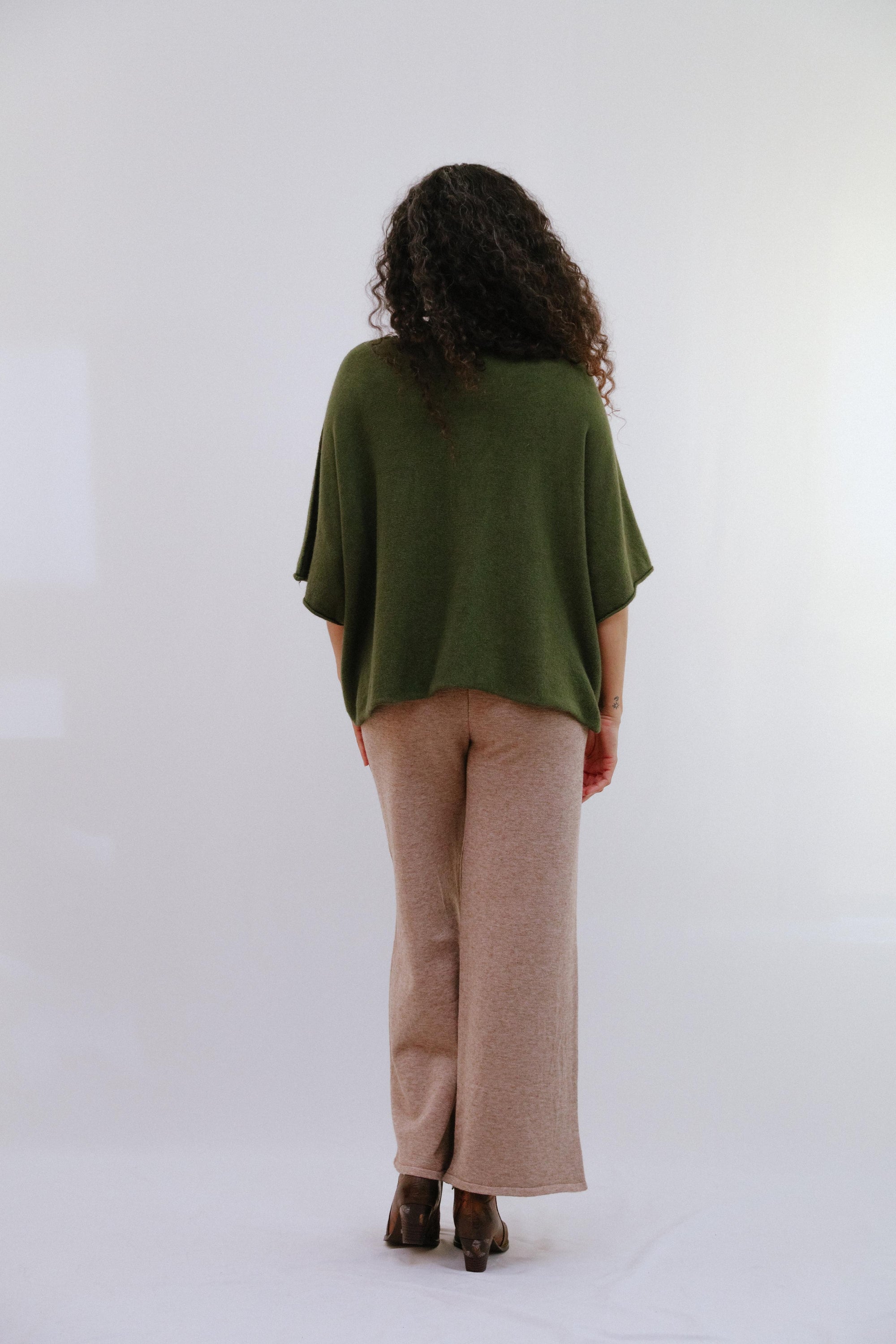 Crew Neck Extended Sleeve Top in Olive_Back
