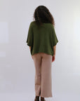Crew Neck Extended Sleeve Top in Olive_Back