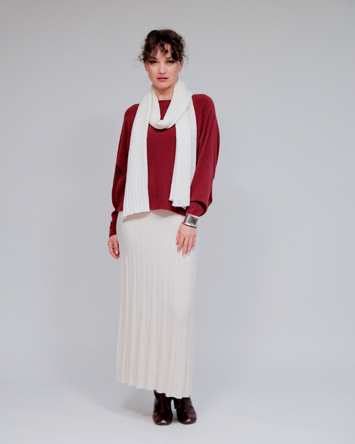 Ribbed Knit Scarf in White