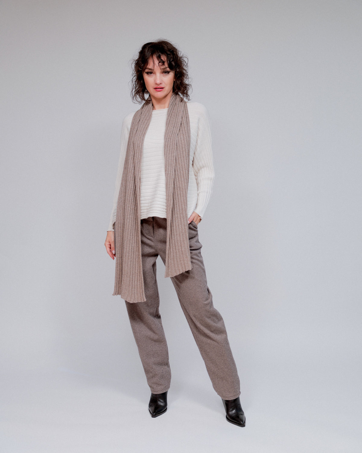 Ribbed Knit Scarf in Sand