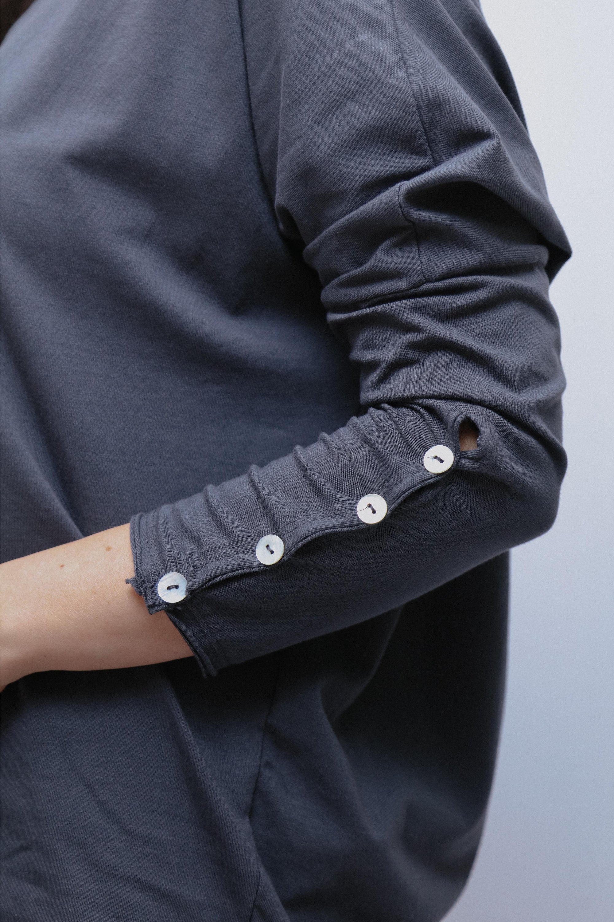 Button Sleeve Accent Top in Charcoal_Sleeve Detail