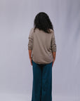 Button Sleeve Accent Top in Taupe_Back