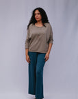 Button Sleeve Accent Top in Taupe_Front