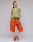 Cap Sleeve Henley Top Lime Front