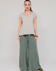 Cap Sleeve Henley Top Sand Front