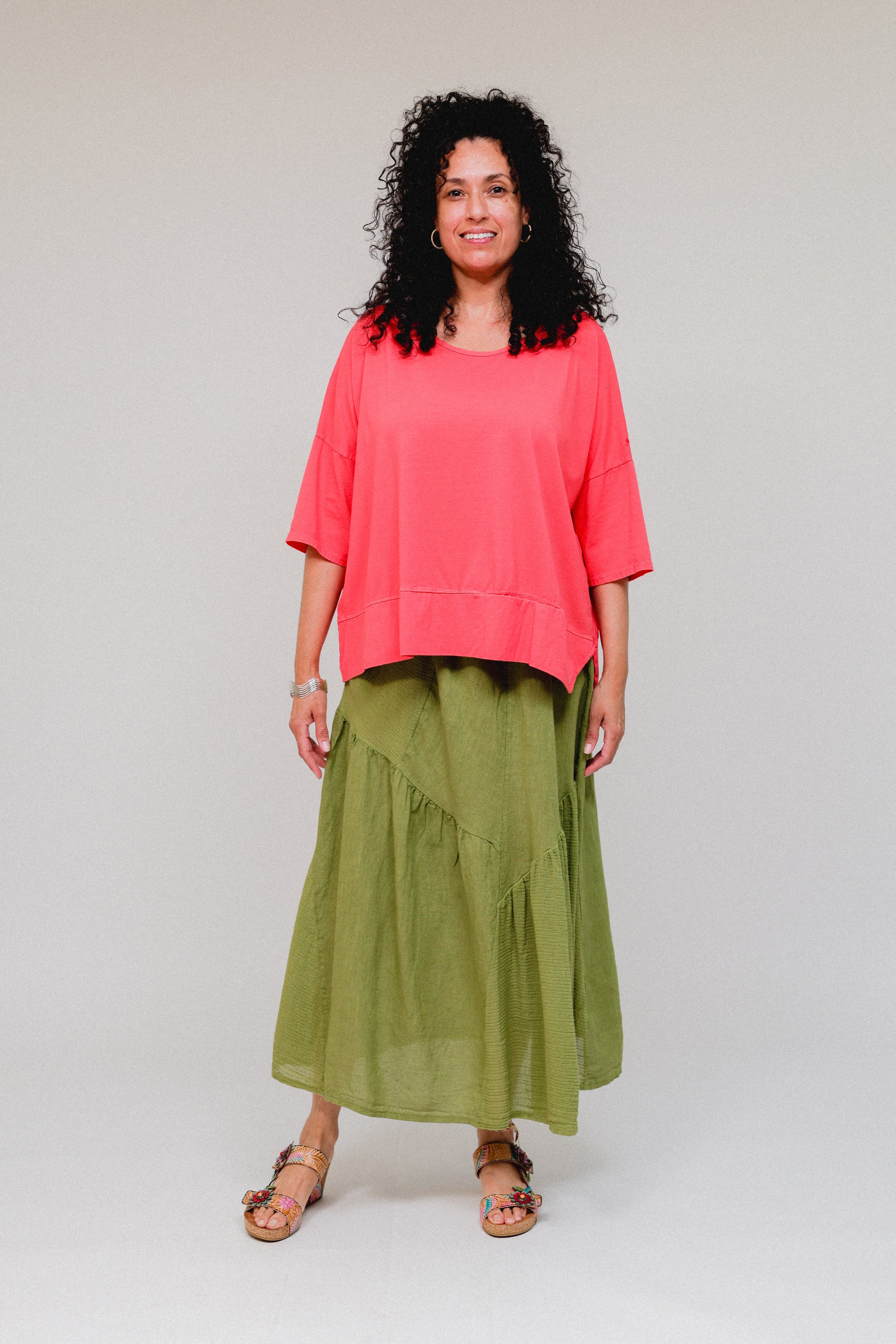 Boxy 3/4 Sleeve Tee Coral Front