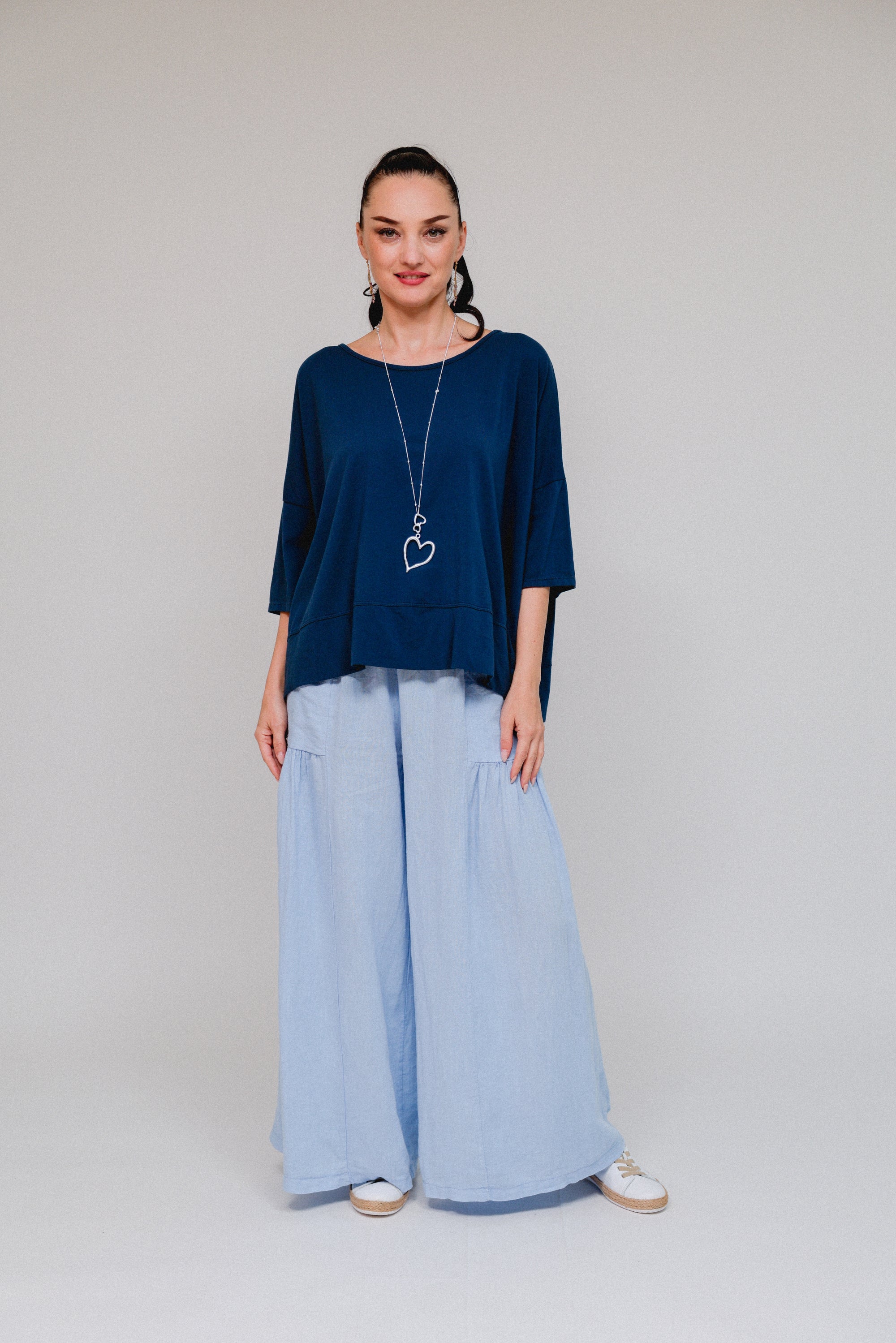 Boxy 3/4 Sleeve Tee Navy Front