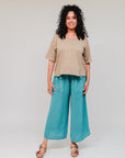 Button Hem Wide Leg