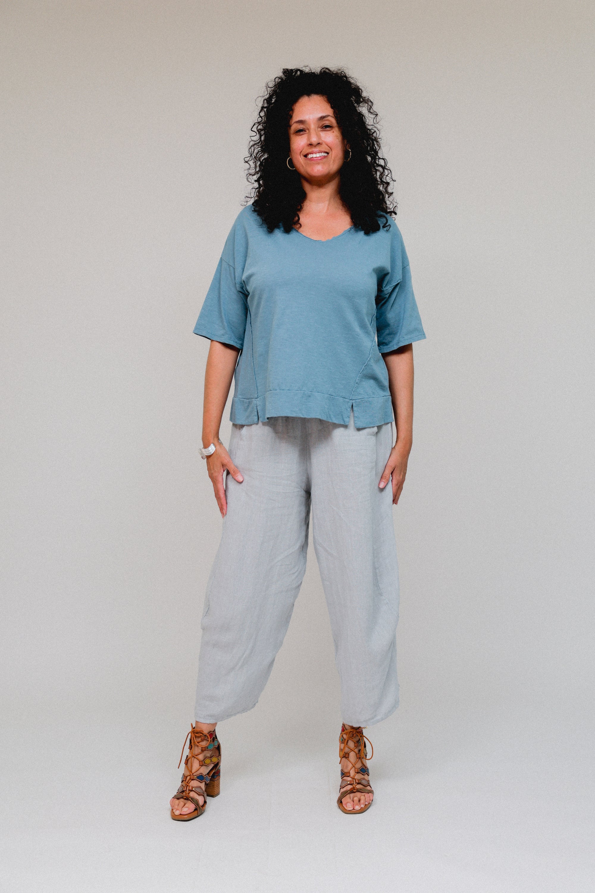 Crop Wide Neck Tee Denim Front