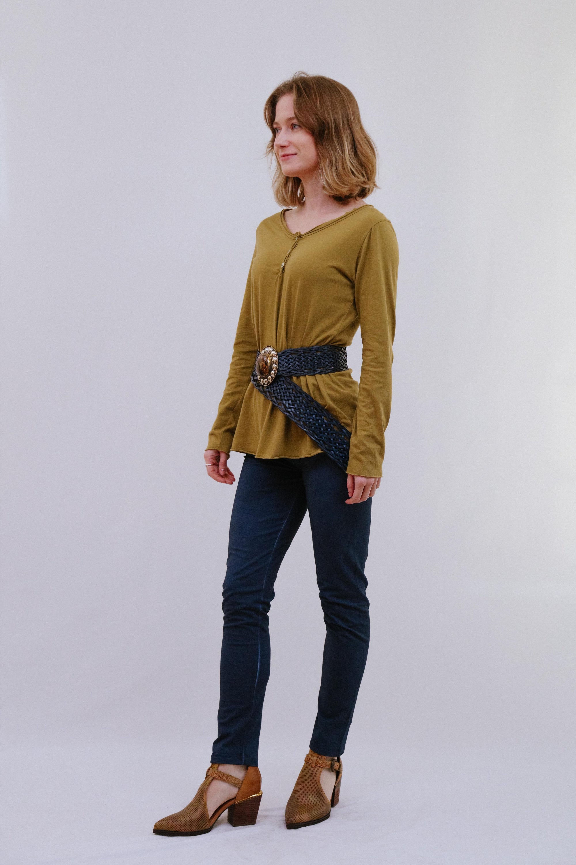 Long Sleeve Henley Top in Camel_Side