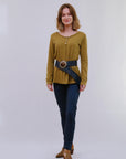 Long Sleeve Henley Top in Camel_Front