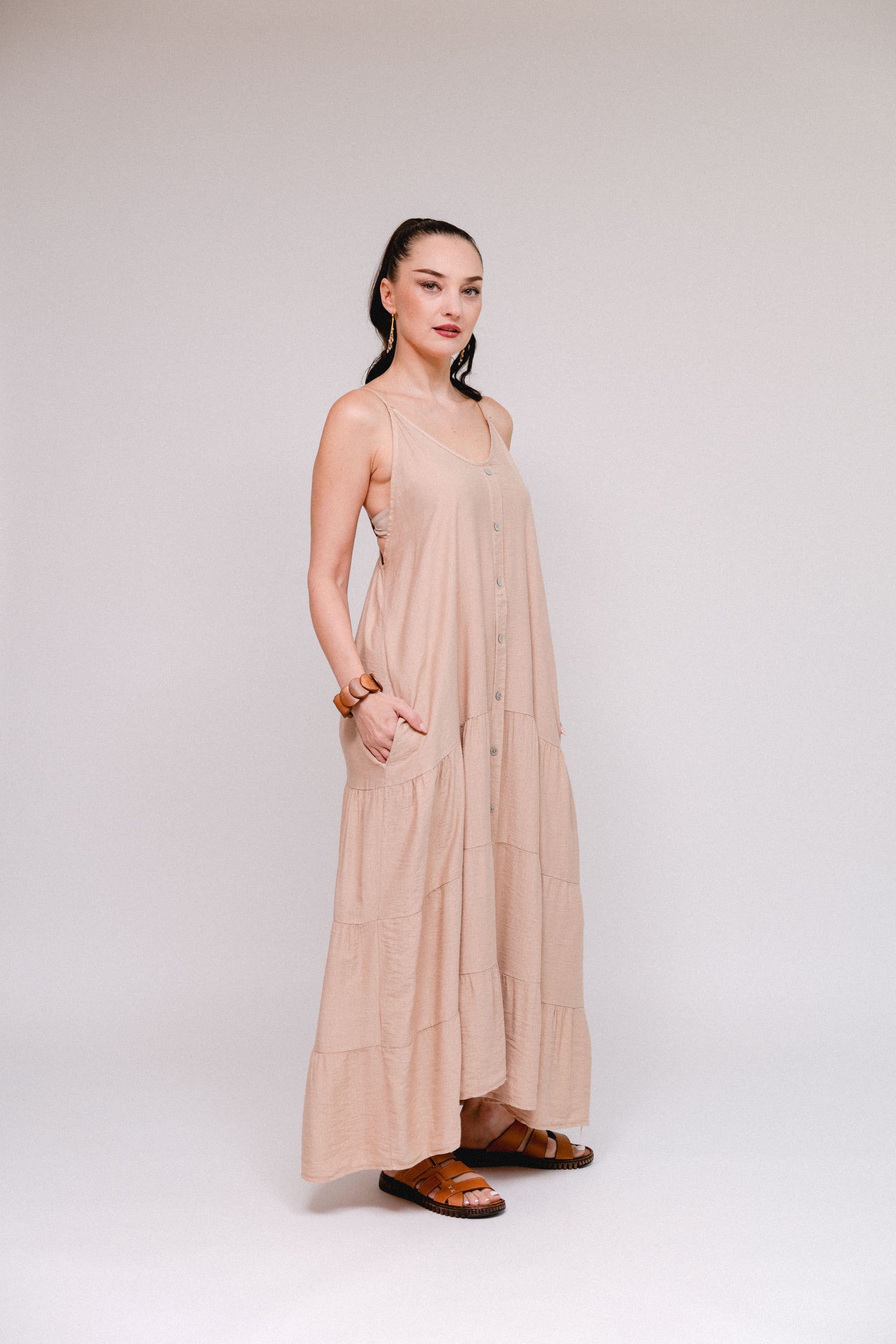Thin Strap Button Sundress Charcoal Thin Strap Button Sundress Charcoal