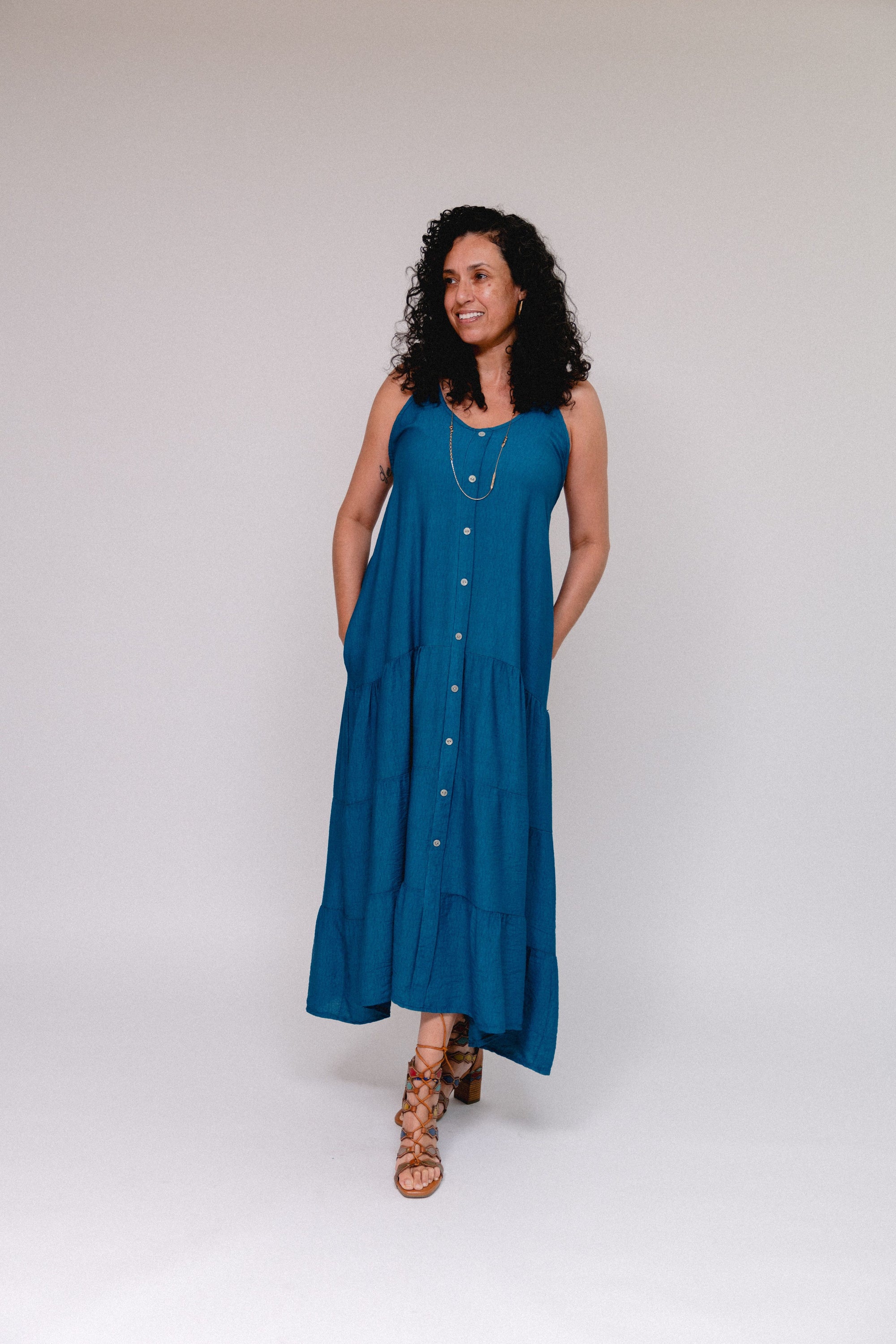 Thin Strap Button Sundress